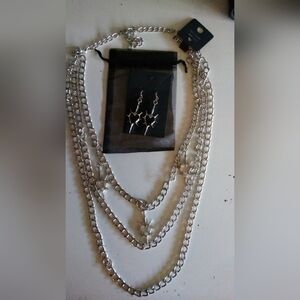 Silver Heart With Spikes Chain Necklace and Earring Set Hand Made By Me